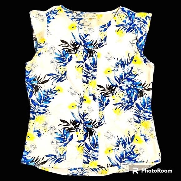 Tahari Blouse Sleeveless White and Blue Size Small - Picture 1 of 5